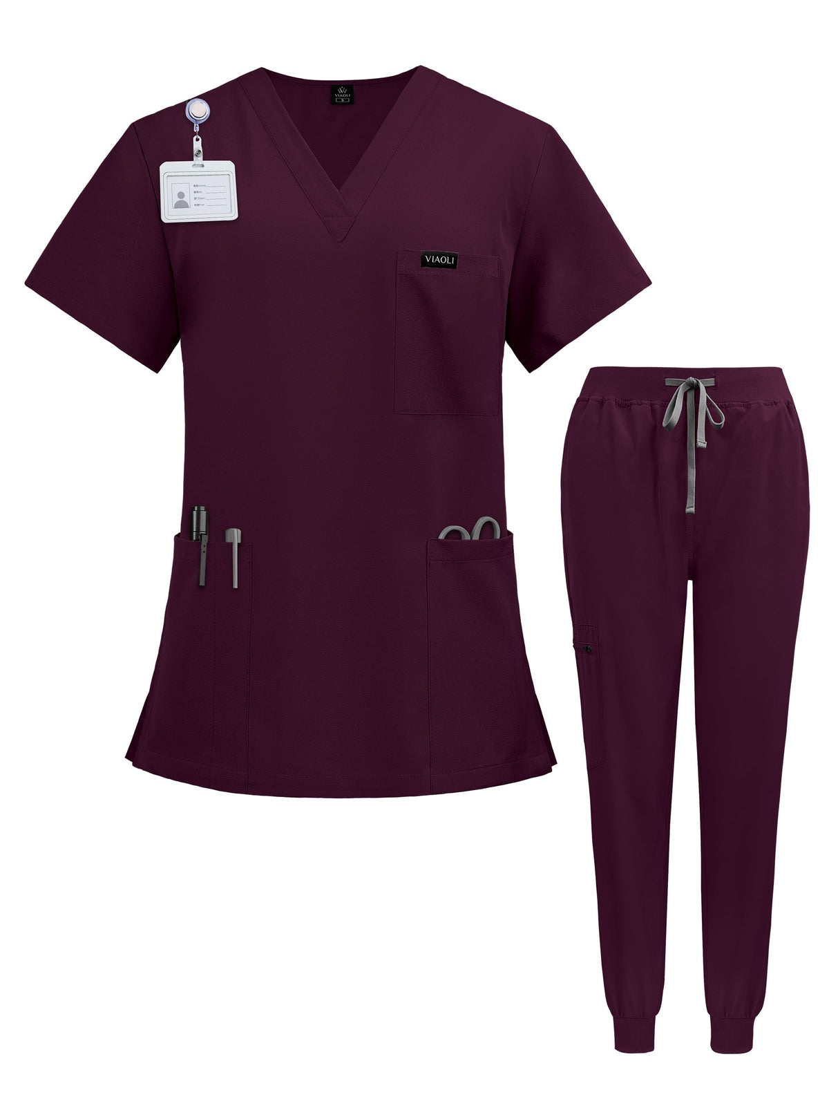 Women's Scrub Set Nursing Uniform - V-Neck Short Sleeve with Pockets, Wrinkle Resistant Machine Washable, 7 Colors S-XXL, Professional Healthcare Nurse Scrubs for Women
