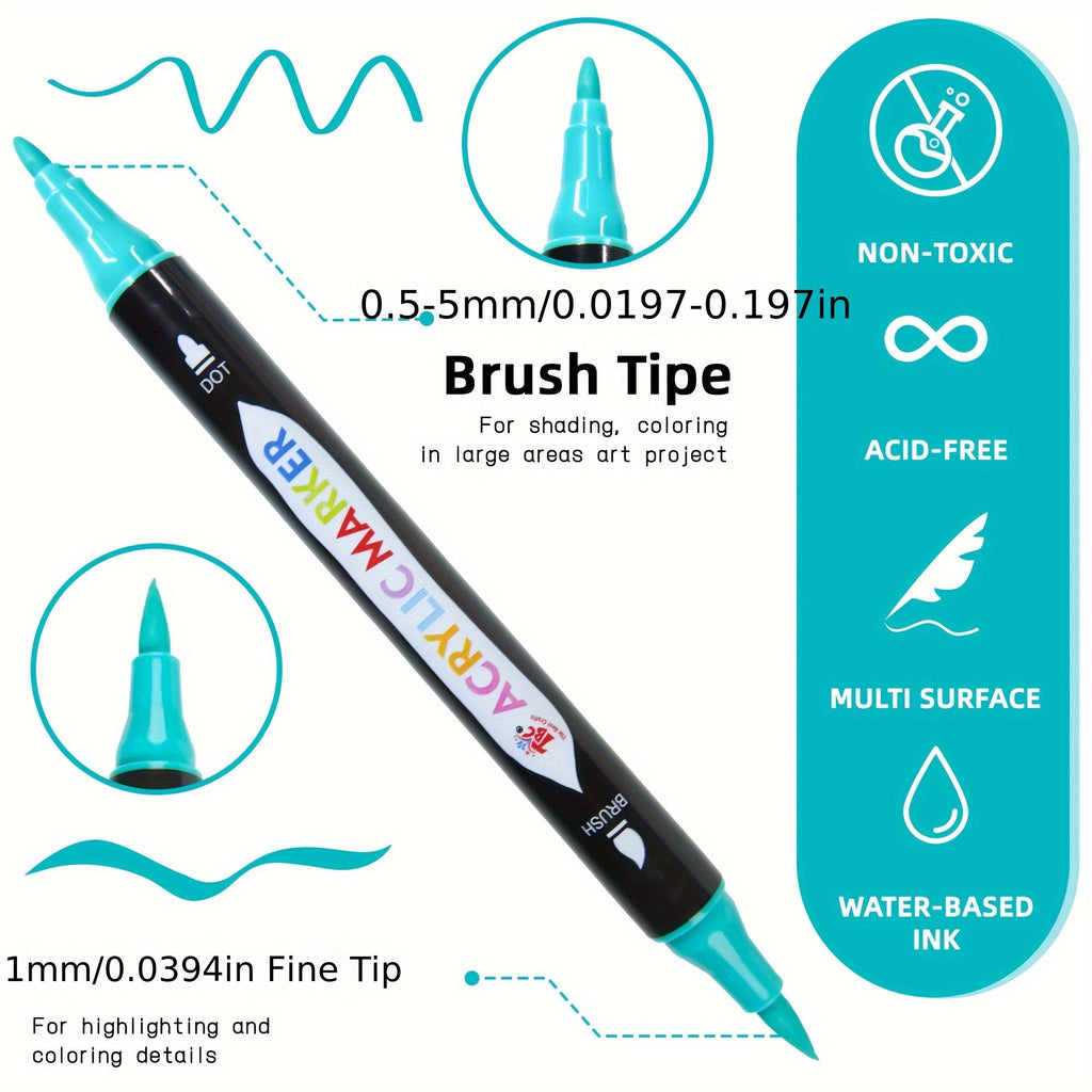 Dual Tip Acrylic Paint Markers Set 48 72 108 Colors Non-Toxic Odorless Permanent Paint Pens for Rock Painting Canvas Wood Glass Ceramic Fabric Stone Paper DIY Art Craft Supplies for Adults Kids