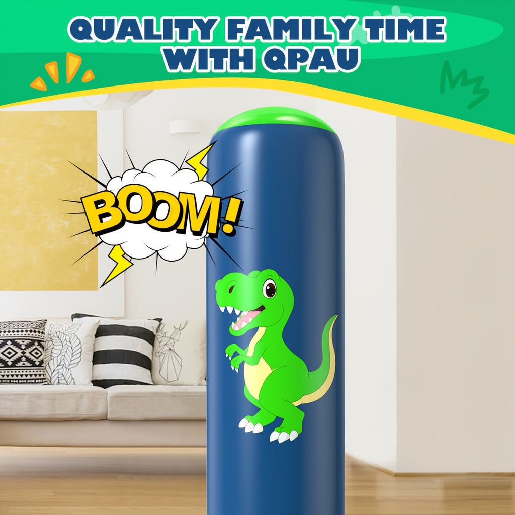 Dinosaur Inflatable Punching Bag 48 Inch for Kids – Stable Bop Bag Boxing Set with Gloves for Karate, Taekwondo & Active Play, Fun Dinosaur Toy Gift for Boys & Girls, Blue & Red