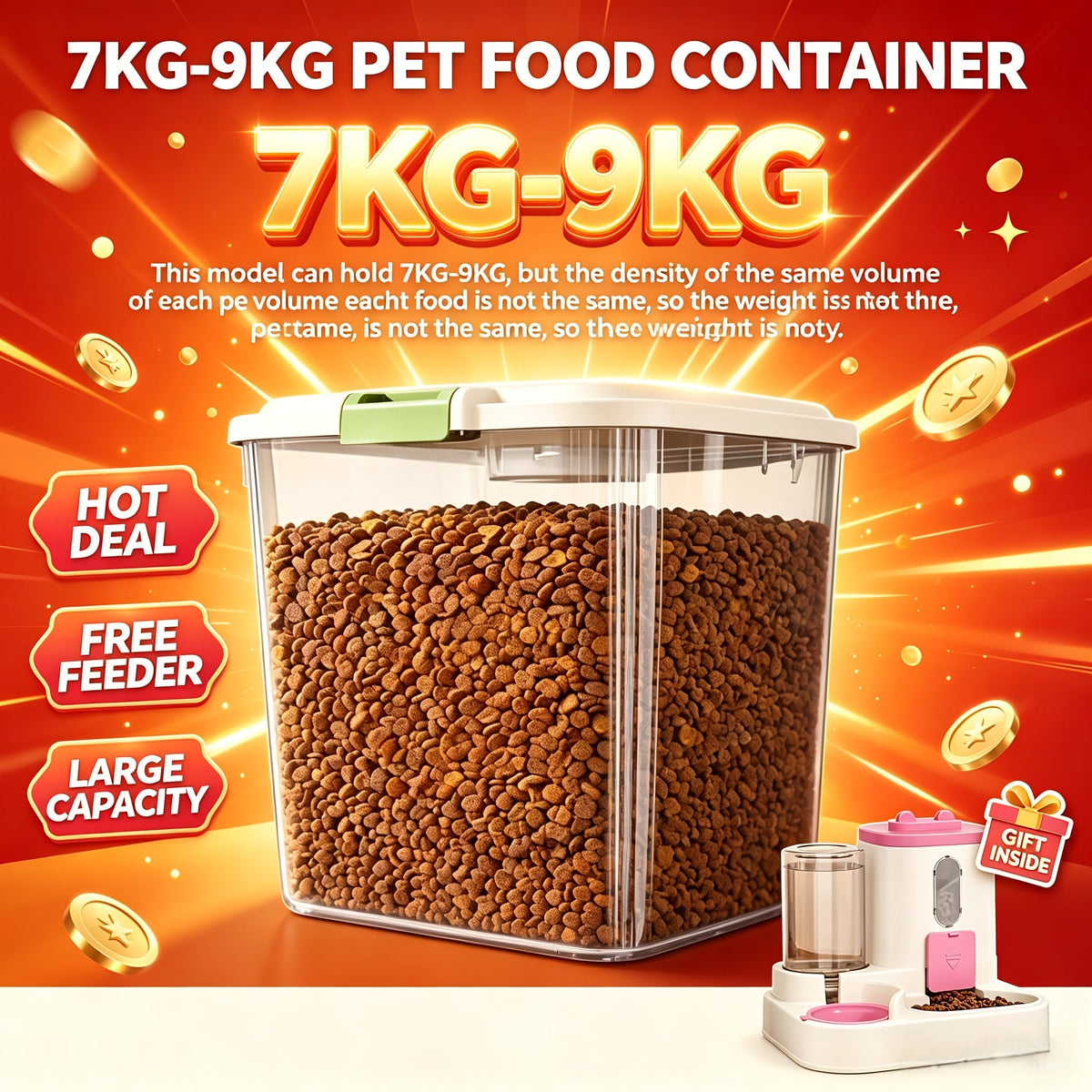 Rolling Pet Food Storage Container with Airtight Lid – Transparent Wheeled Food Bin for Dog Cat Food, Rice & Flour, 3 Capacity Options 5.5–33 lbs, Bonus Feeder Included