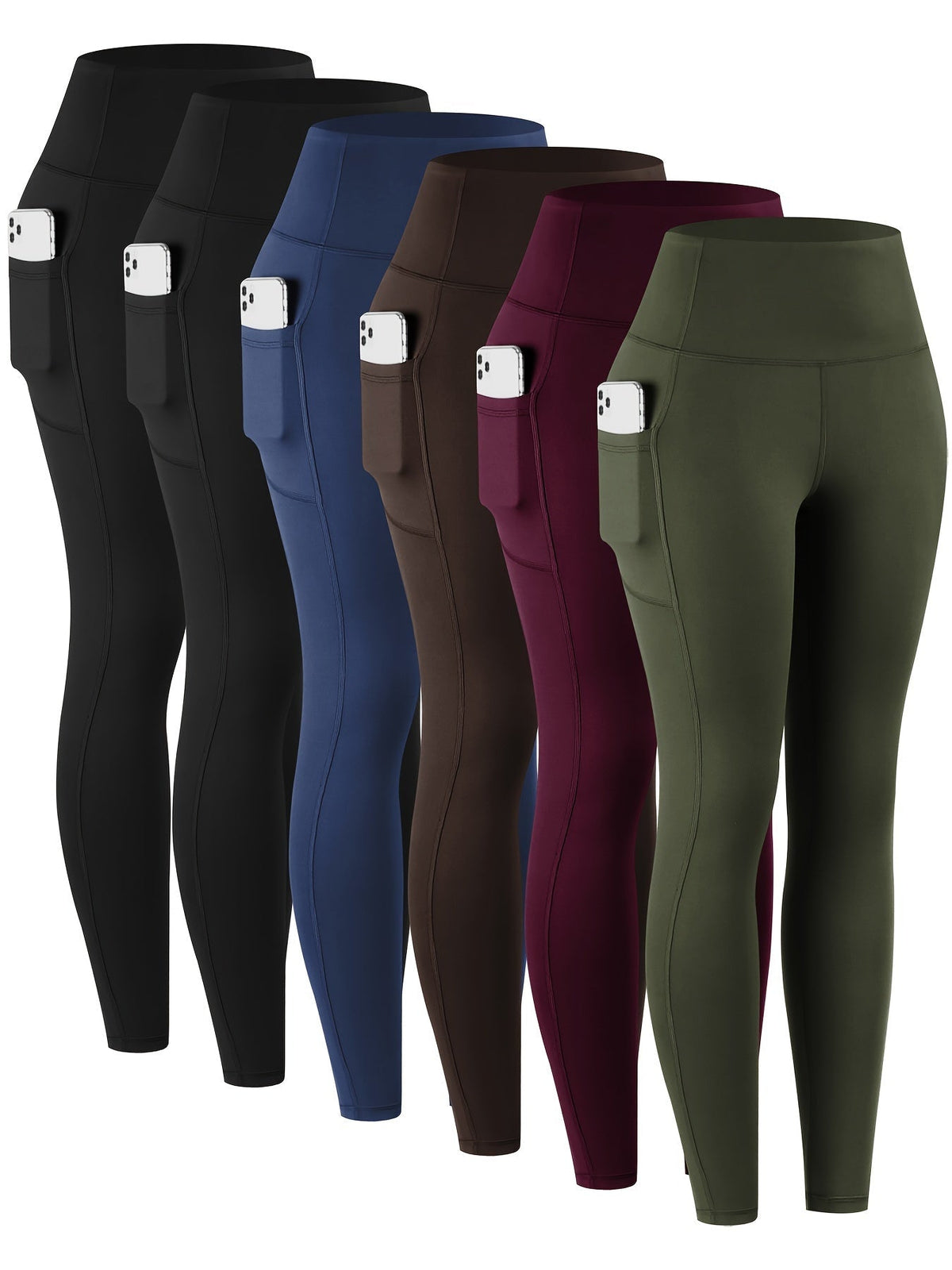 Women's High Waist Leggings with Pockets 6 Pack Buttery Soft Tummy Control Yoga Pants Multicolor S-XXL