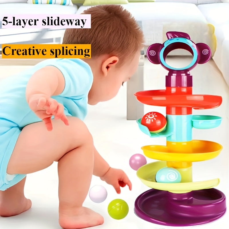 Colorful Spiral Rolling Ball Tower Track and Stack Toy Set for Toddlers Early Learning Color Recognition Fine Motor Skills Sensory Play Indoor Activity Birthday Christmas Holiday Gift for Boys Girls