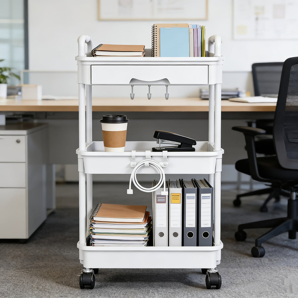 Rolling Storage Cart 3-Tier & 4-Tier with Drawer & Lockable Wheels Multifunctional Plastic Shelf Organizer for Kitchen Bathroom Living Room Office – 7 Colors