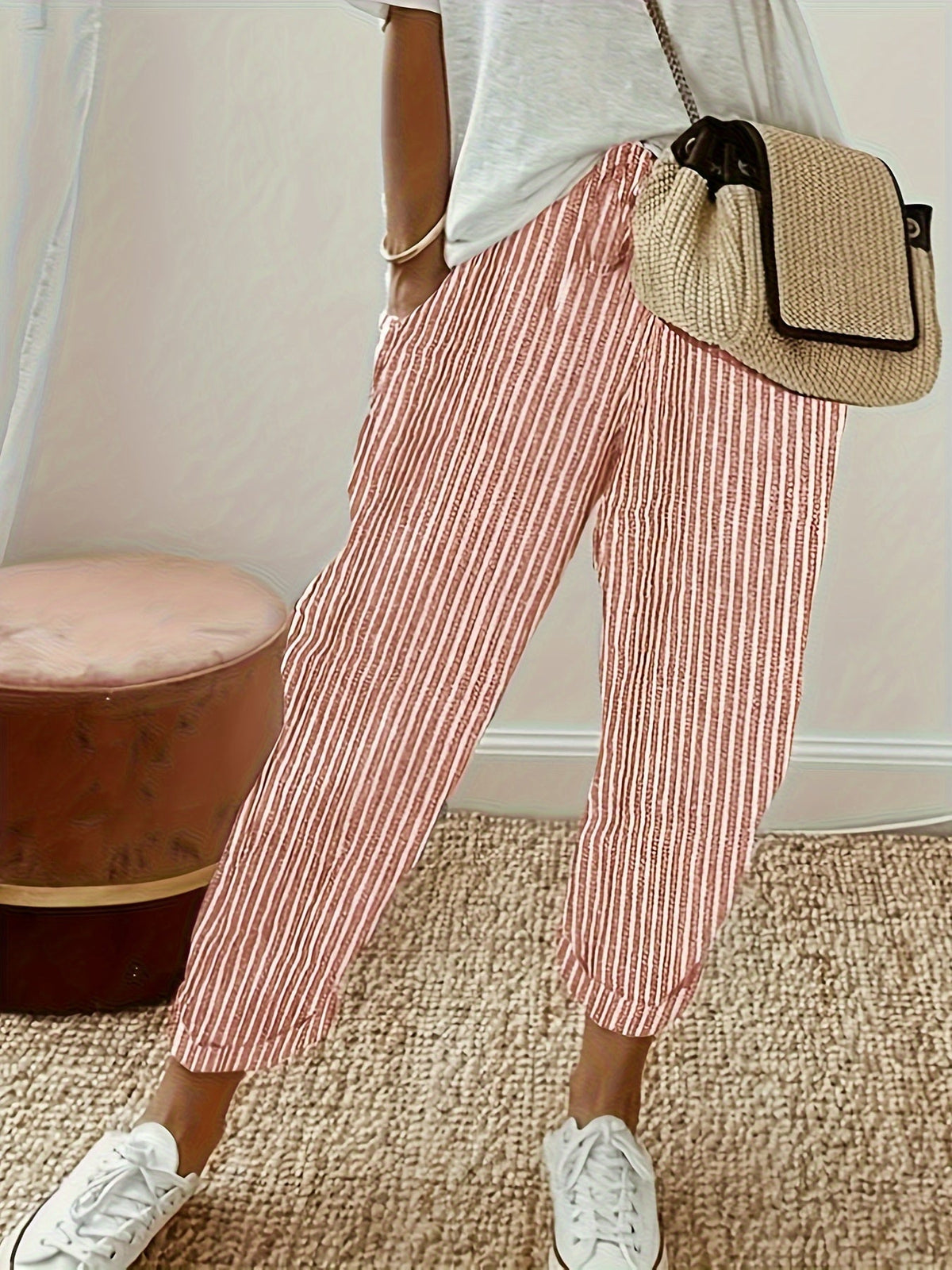 Women's Wide Leg Striped Pants Casual Loose Fit Side Stripe Lightweight Polyester Trousers for Women - Comfortable All-Season Fashion Pants S M L XL XXL Multiple Colors