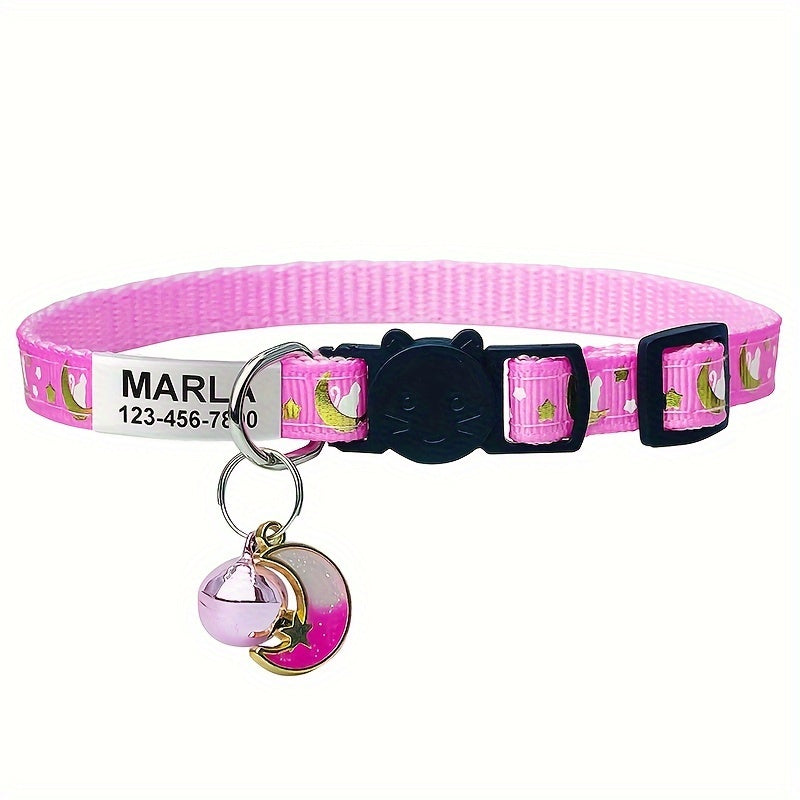 Custom Engraved Glow-in-the-Dark Cat Collar with Personalized ID Tag - Safety Breakaway Buckle, Bell & Luminous Night Safety Design, Adjustable Breathable PP Collar with Pet Name, Phone & Address Engraving