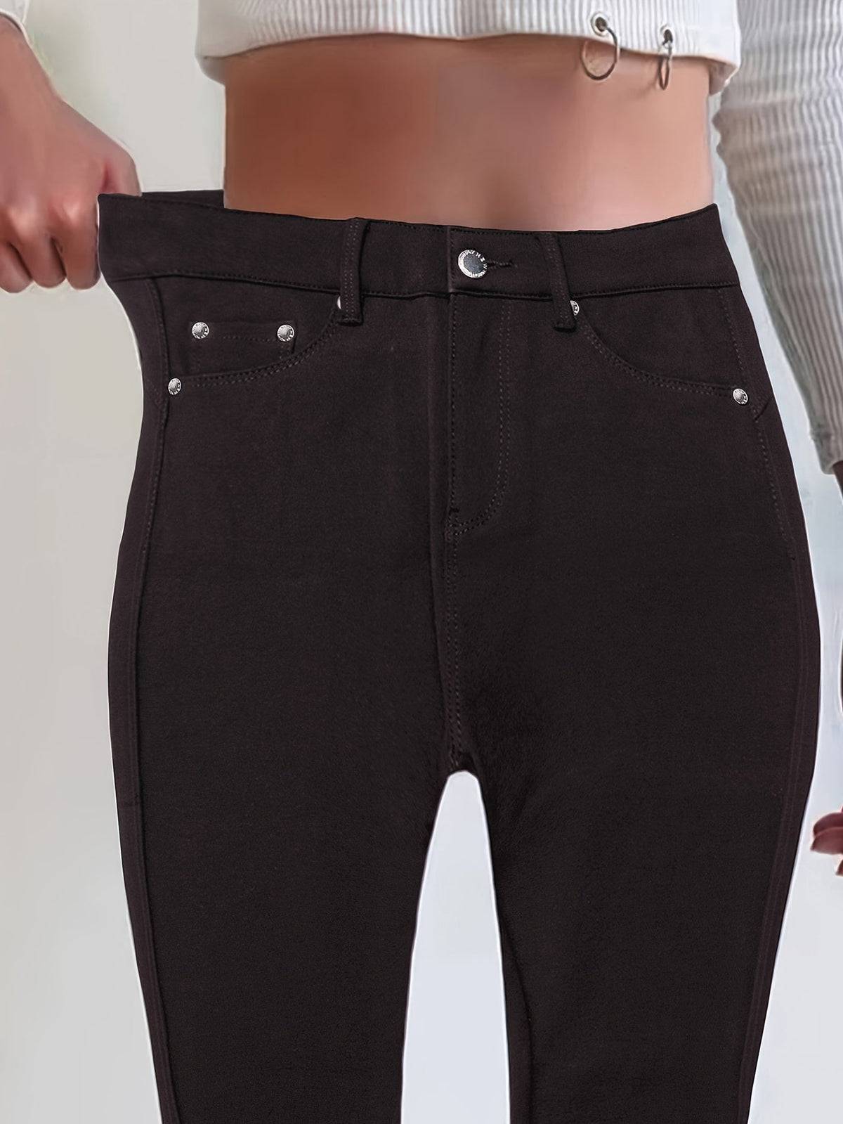 Women's High Waist Stretch Skinny Jeans Metal Button Detail Street Style Slim Fit Denim Pants 10 Colors S-XXL