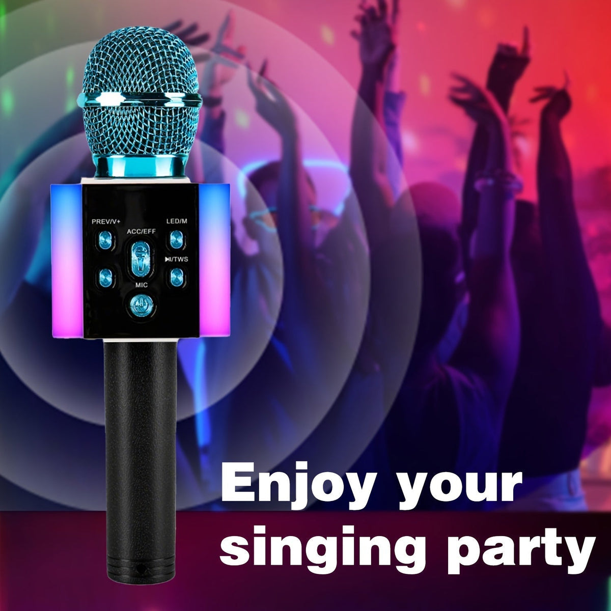 5-in-1 Wireless Karaoke Microphone with Built-In Speaker, LED Lights & Voice Changer – Portable Bluetooth Singing Mic for Parties, Family Gatherings, Travel & Outdoor Fun, 10 Colors