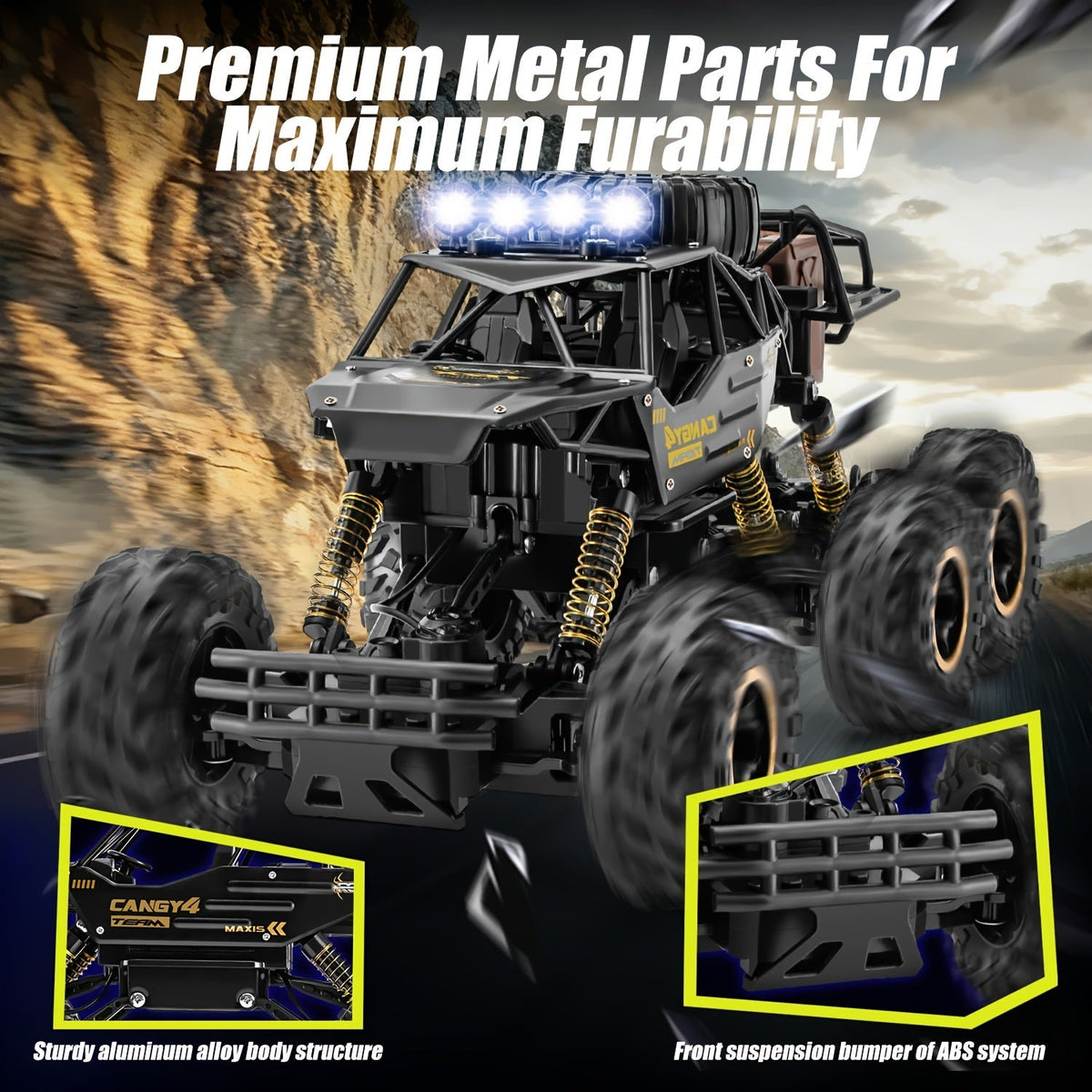 1:10 Scale Six-Wheel Alloy RC Monster Truck 2.4GHz Off-Road Climbing Vehicle 1200mAh Battery LED Lights Independent Shock Absorption Gift Box Model 9219