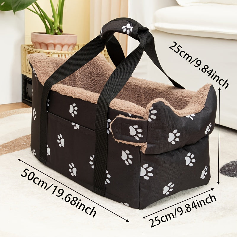 Puppy Portable Pet Booster Car Seat & Center Console Seat - Elevated Dog Car Seat for Small Dogs & Cats, Secure Buckle Pet Booster with Safety Leash, Black & Brown, Perfect for Small Pets