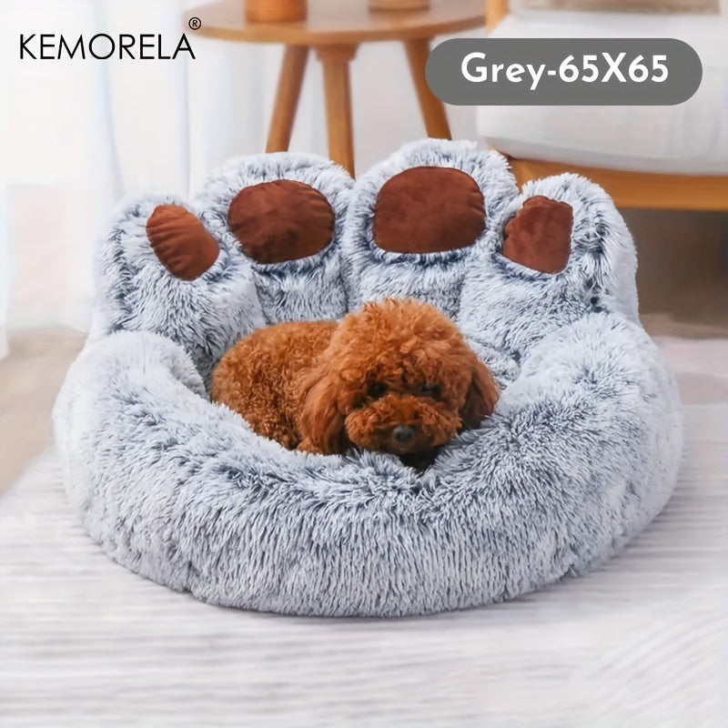 Bear Paw Plush Pet Bed with Non-Slip Bottom - Soft Cozy Cat & Dog Bed for Small Pets, Cute Animal-Themed Design, Warm Polyester Fill, Perfect Indoor Pet Sleeping Mat & Home Decor
