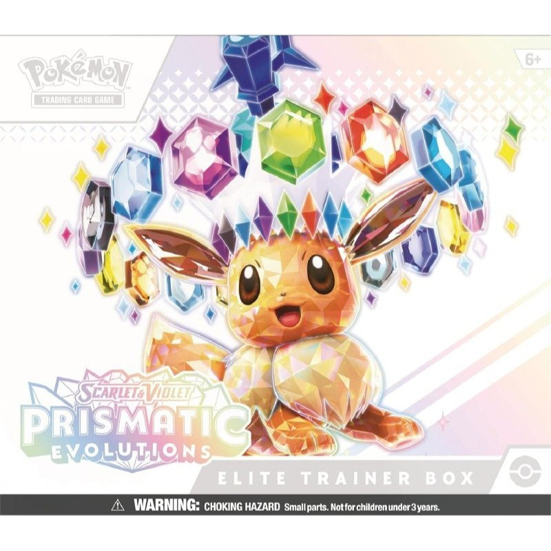 Pokemon TCG Scarlet & Violet Prismatic Evolutions Elite Trainer Box - 9 Booster Packs, Eevee Promo Card, Card Sleeves, Energy Cards, Dice & Accessories - Factory Flawed/Damaged Seal
